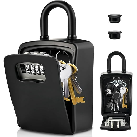 XXL Large Key Lock Box, 5.5”x4.1”x2.1” Waterproof Kirsite Combination Lockbox for Keys Outdoor, Portable Key Lock Box Wall Mount with Code (1 Pack, Black)
