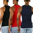 thumbnail image 3 of ToBeInStyle Men's 3 Pack A-Shirt Tank Top Undershirt - Black/Navy/Red - S, 3 of 3