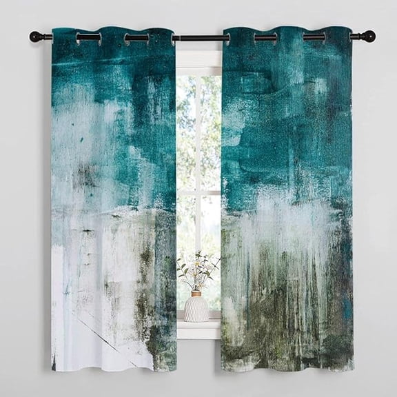 Teal Blackout Curtains Bathroom Window Curtains Abstract Art Painting Watercolor Blackout Curtains 2 Panels Window Treatment Set For Bedroom Grommet Top 42"W x 96"L (Pack of 2)