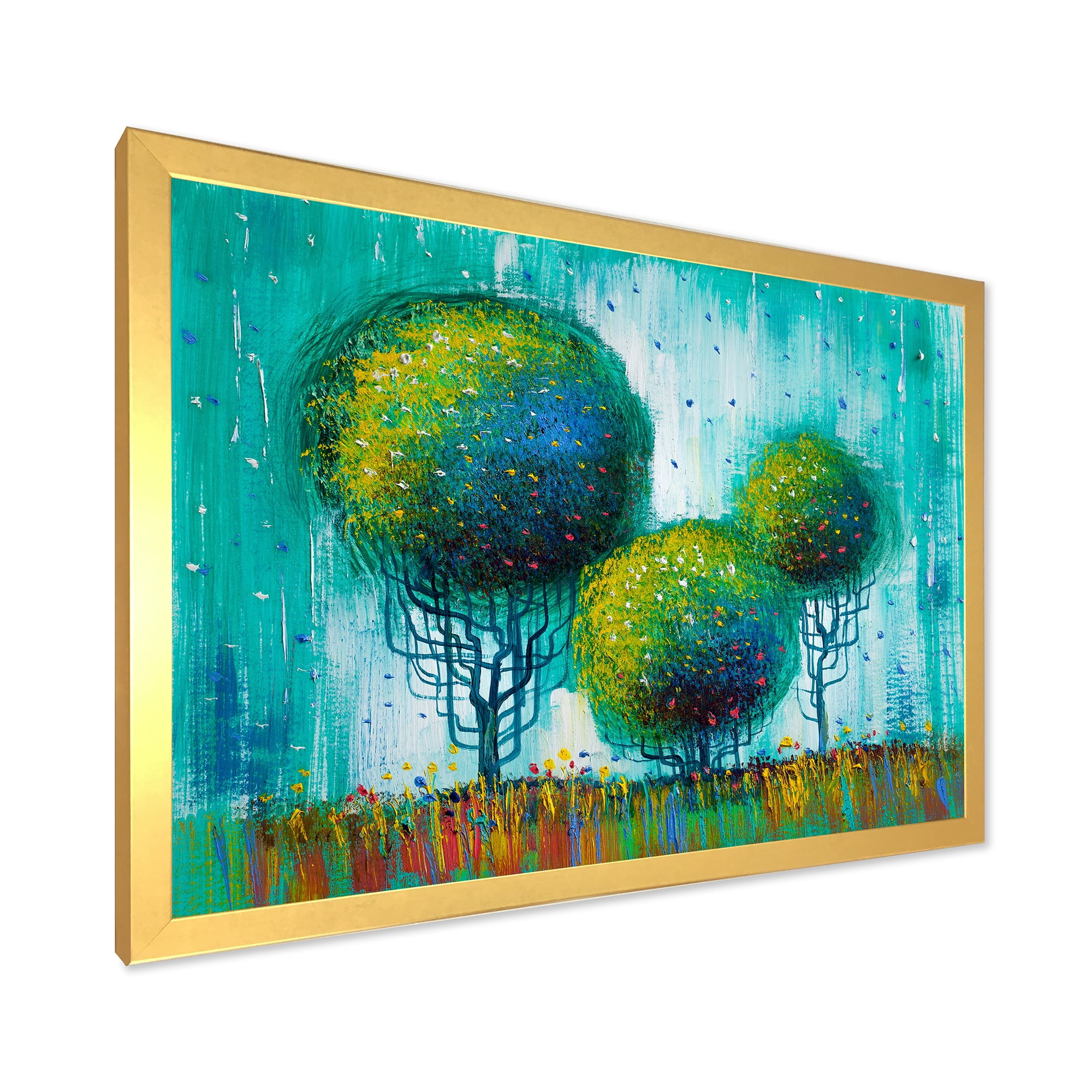 Designart 'Colourful Landscape Trees Impressionist II' Modern Framed Art Print