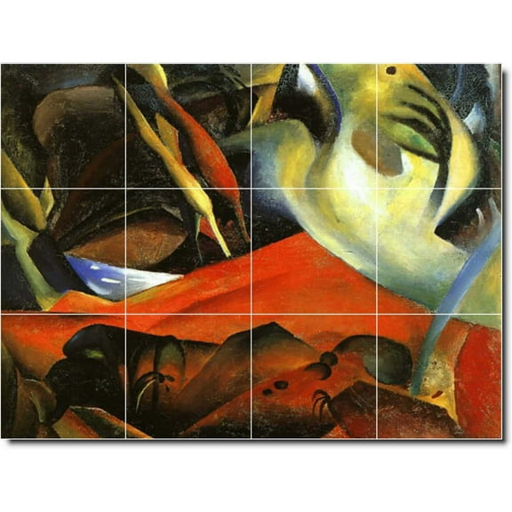 Ceramic Tile Mural-August Macke Abstract Custom Tile Mural 18. 17" w x 12.75" h using (12) 4.25 x 4.25 ceramic tiles