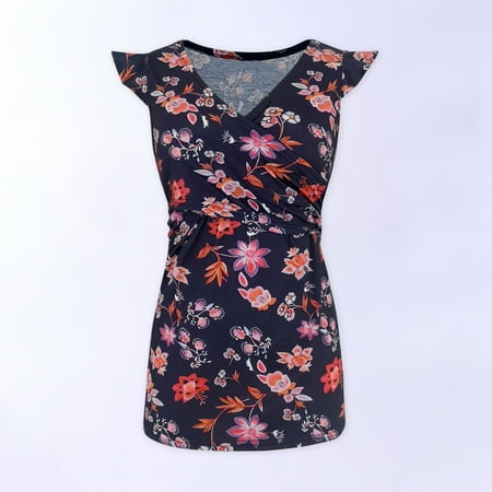 

QENGING Maternity Clothes for Women Pregnancy Top Nursing Cami Stripe Flowers Print Sleeveless Breastfeeding T-Shirts Top Vest Dark Blue2XL