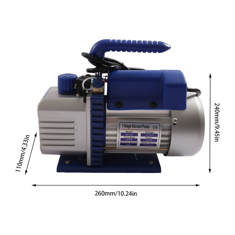 VEVOR 4 CFM AC Vacuum Pump and Gauge Set 1/3 HP Single Stage Rotary Vane HVAC Air Vacuum Pump A/C Refrigerant Manifold Gauge Kit with Leak Detector Carry Bag for R134a R22 VEVOR 4 CFM AC Vacuum Pump and Gauge Set 1/3 HP Single Stage Rotary Vane HVAC Air Vacuum Pump A/C Refrigerant Manifold Gauge Kit with Leak Detector Carry Bag for R134a R22