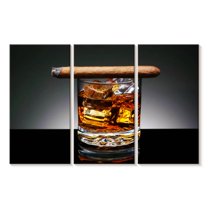 Elephant Stock Lit Cigar On Whiskey Wall Art - Horizontal Multi Panel Canvas - Dining Room Wall Decor - Food And Drink Multi Panel - Black And Gray Decor - 57" x 36"