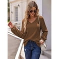 thumbnail image 6 of Women'S Long Sleeve V Neck Lantern Blouse Dressy Casual Ribbed Knit Tunics Loose Fit Fall Shirts 2025 Brown S, 6 of 8