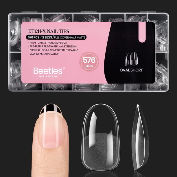 Gel corto ovalado para uñas con forma de escarabajos, 576 unidades, cobertura completa