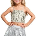 thumbnail image 2 of Fozruso The Girls' Adjustable Elastic Band Sequined Top Exposes The Navel For Children Over 5 Years Old Summer Tees,Sizes XL Silver, 2 of 5