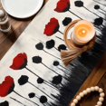 thumbnail image 4 of Red Black Floral Table Runner 90 Inches Long,Vintage Rustic Oil Painting Flowers Cotton Linen Table Runners Dresser Scarves,Fabric Tabletop Scarf Furniture Cover for Home Dinner Party 13"x90", 4 of 9