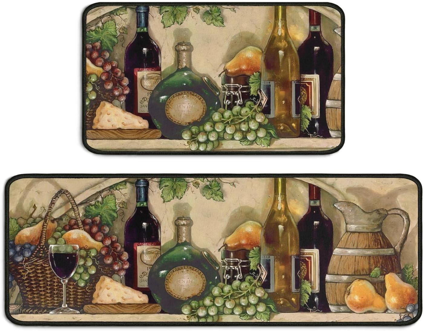 Wine Kitchen Mats for Floor Set of 2,Anti Fatigue Mats for Kitchen