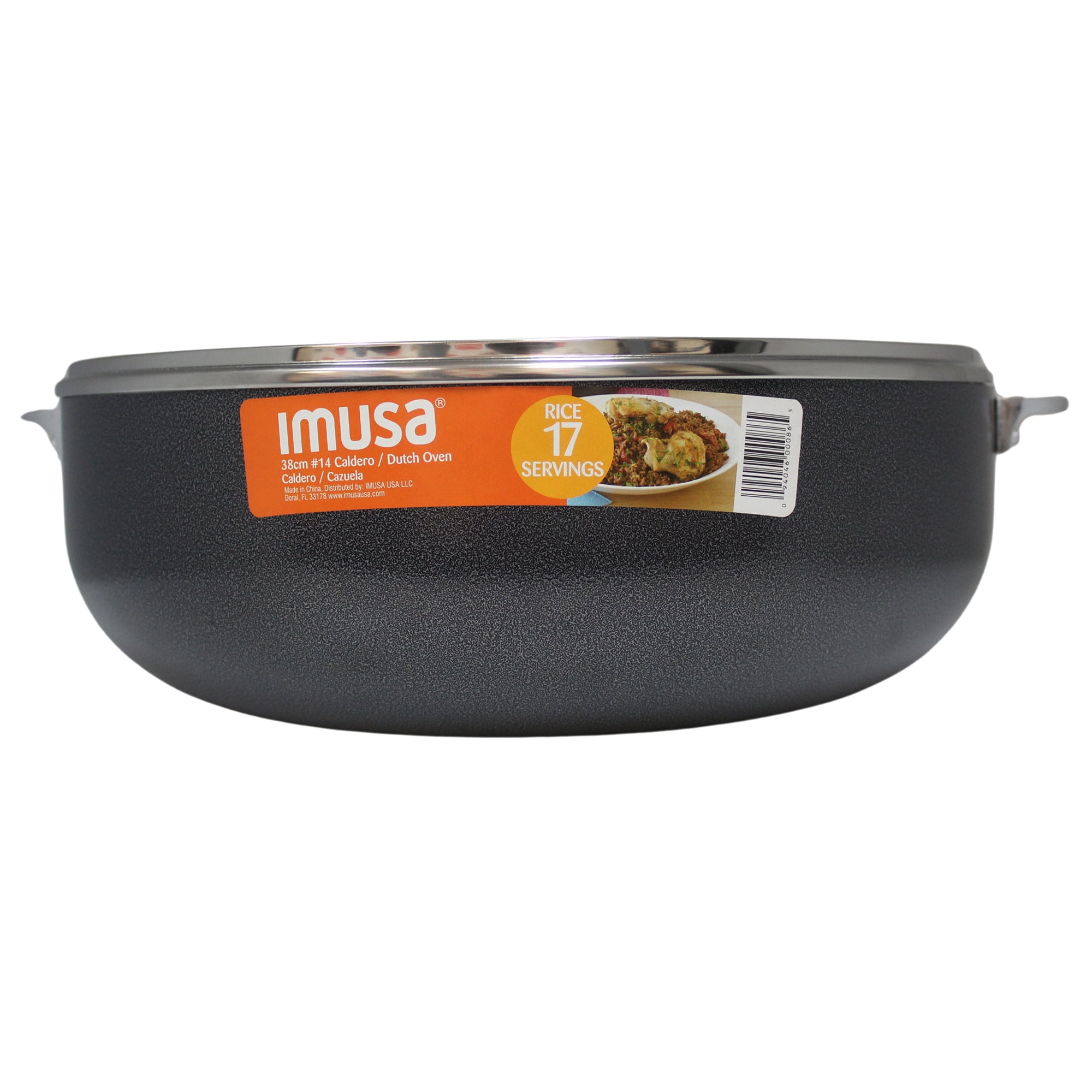 IMUSA 13.5qt Charcoal Aluminum Nonstick Caldero with Glass Lid, Black