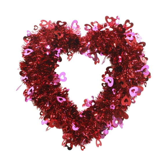Fasiaou Valentine's Day Wreath for Front Door, Tinsel Heart Shaped Wreath Hanging Wall Decorations, Valentines Outdoor Décor,A