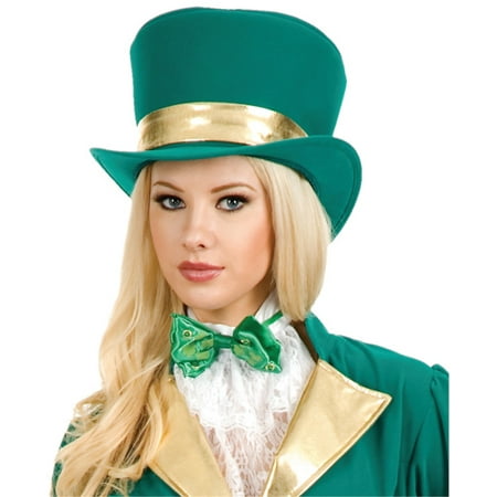 Women's Circus Magician Showgirl Green Top Hat And Gold Ribbon Costume Accessory