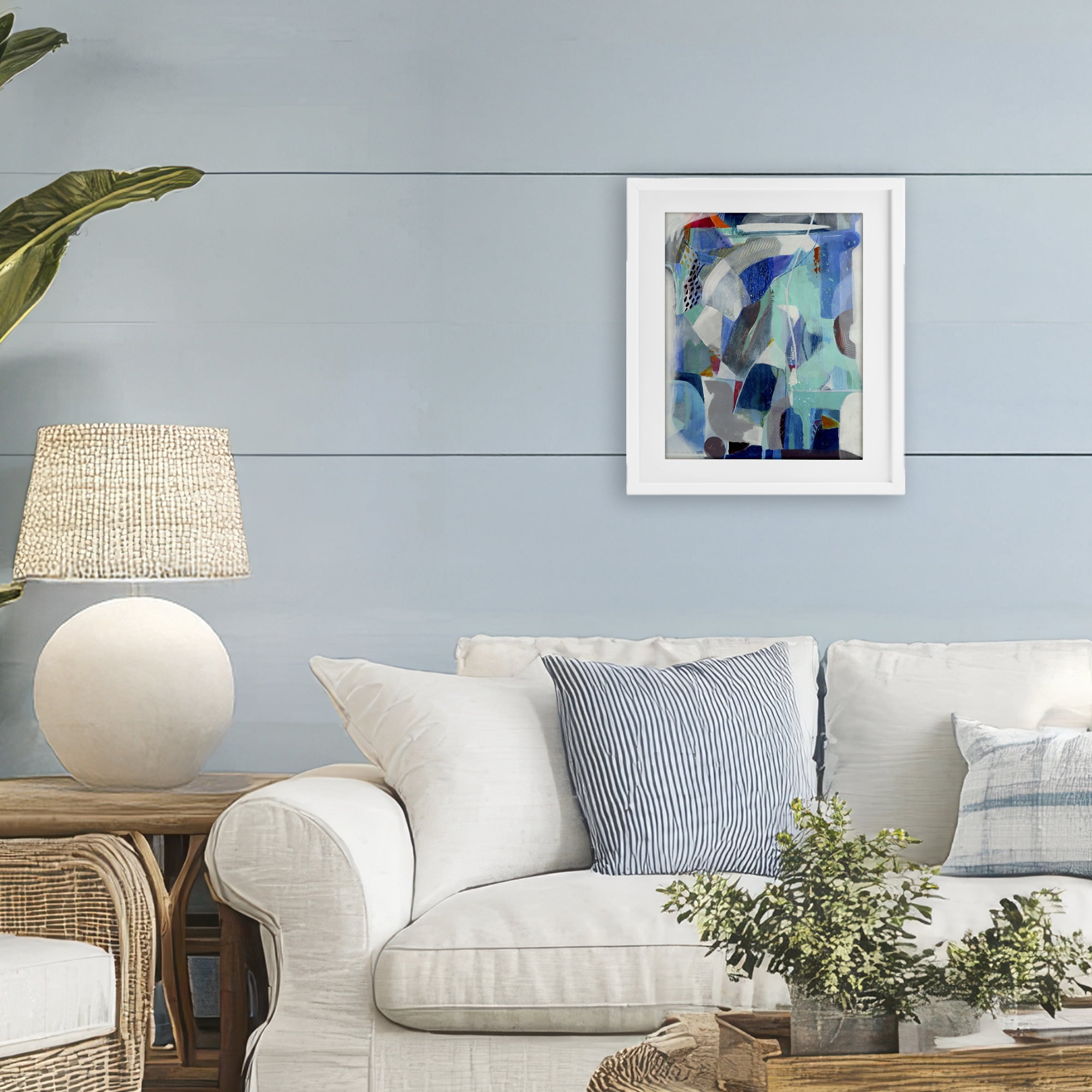 Stupell Industries Complex Blue Layers White Framed Print Under Glass, design by Jill Martin