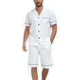 thumbnail image 3 of ANLIQI 100% Cotton Mens Pajamas Set Shorts Button Down Sleepwear Short Sleeve Nightwear Summer Pjs with Pockets (White,L), 3 of 6