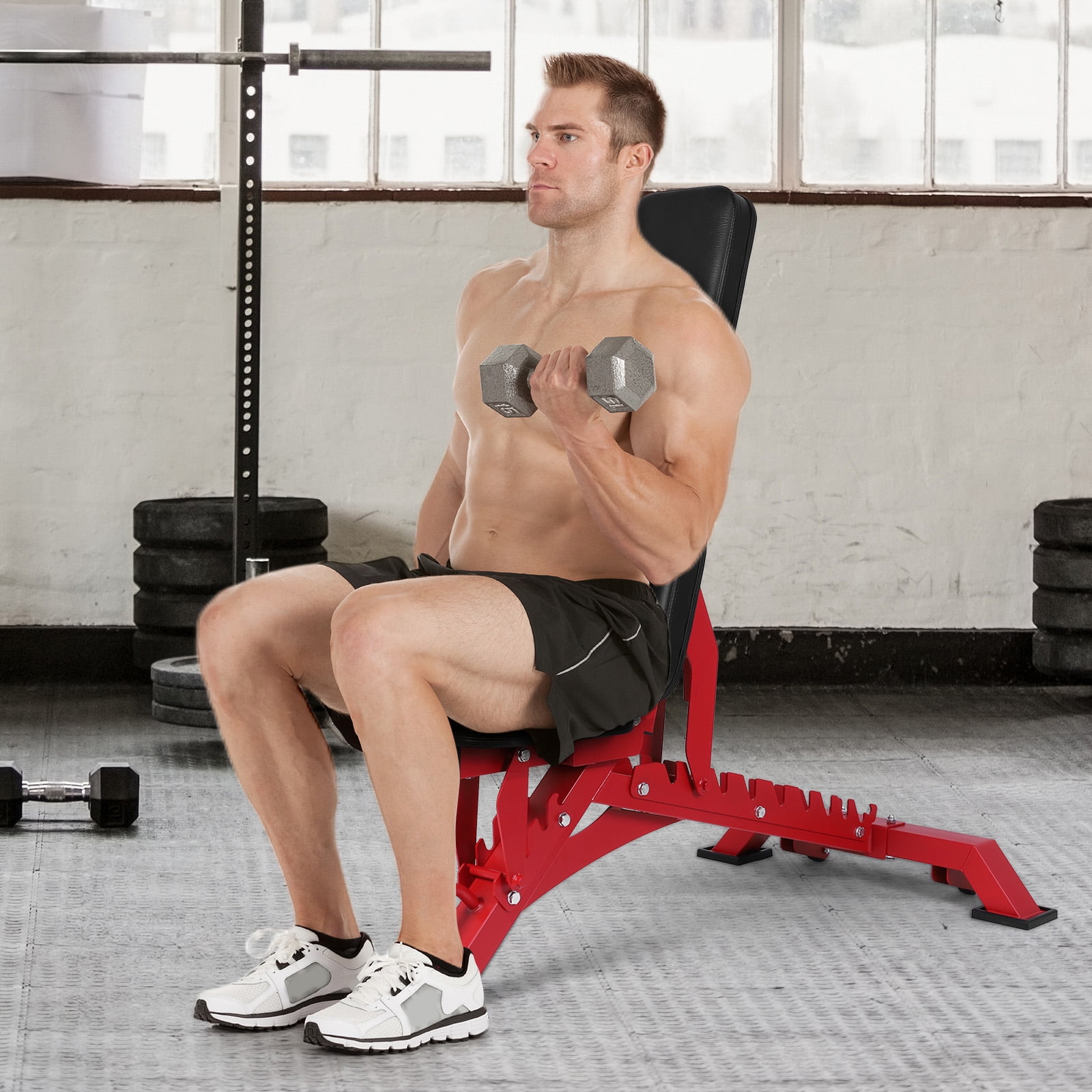 Btidfty Adjustable Weight Bench for Home Gym Strength Training 1300LBS Weight Capacity Incline Decline Flat Utility Workout Bench Fitness Equipment (Red)
