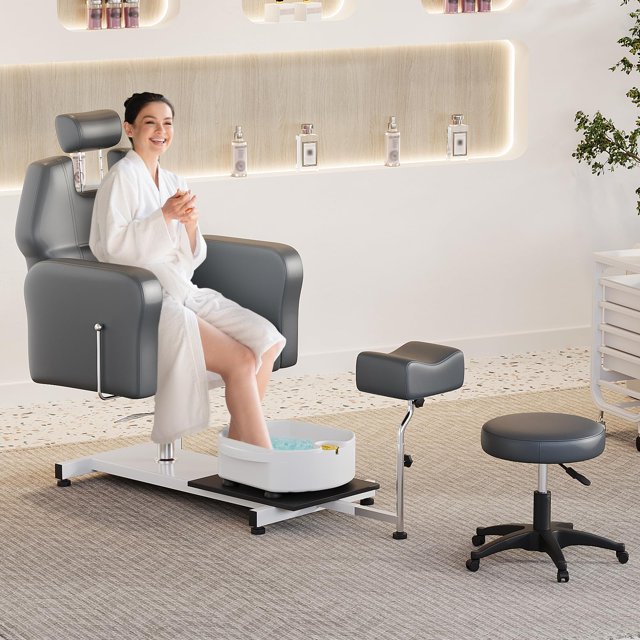 GloryStar Pedicure Chair 360° Rotation Portable Pedicure Station with Adjustable Footrest and Massage Bath Bowl, Rolling Pedicure Stool No Plumbing for Nail Tech Beauty Spa Salon Home Use