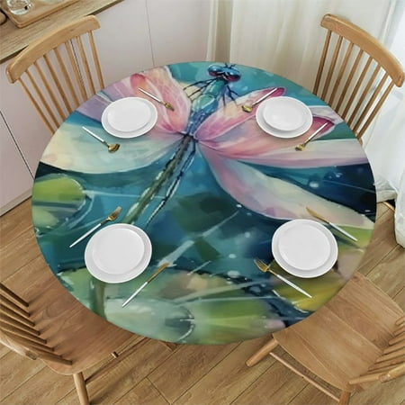 

Bciig Dragonfly Pink Flower Water Lilies Round Table Cover Stain Resistant Washable Indoor Outdoor Tablecloth Kitchen Dining Wedding Parties 100% Polyester Fiber 42 -46