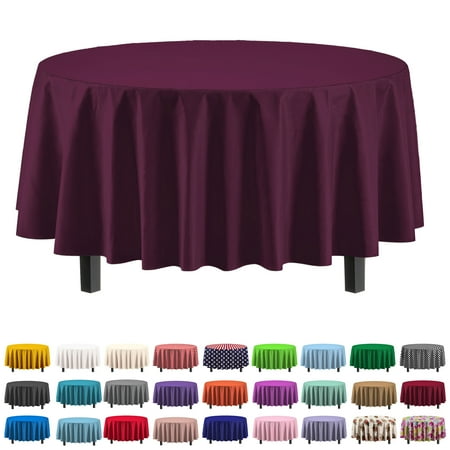 

Exquisite 6 Pack Premium Plastic Tablecloth 84in. Round Plastic Table cover - Plum