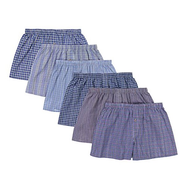 JMR Men's 100% Cotton Classic Plaid Boxer Shorts Underwear 6-Pack ...