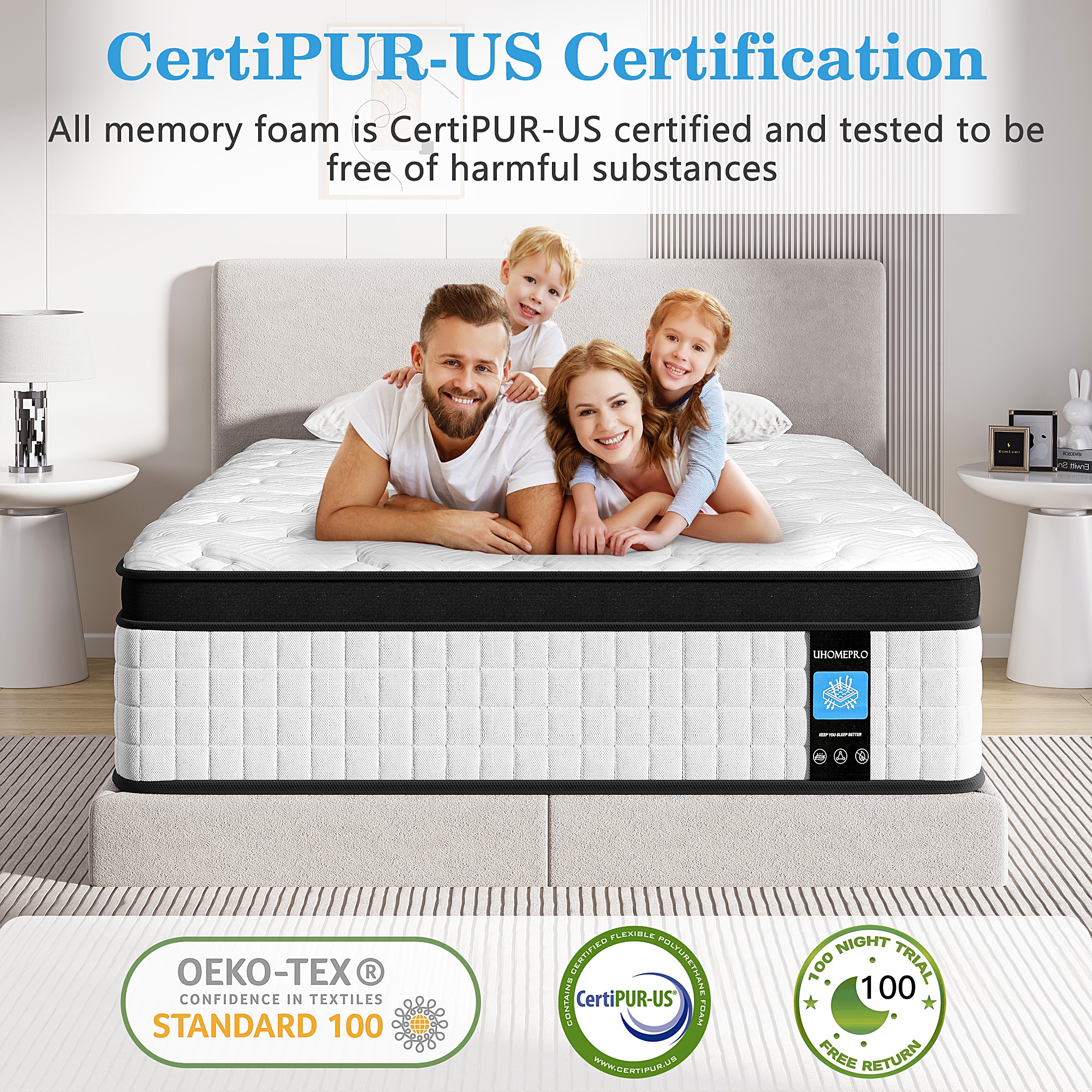 Queen Size Mattress 12 inch, UHOMEPRO Hybrid Mattress in a Box Gel Memory Foam and Wrapped Pocket Spring, Colchon Mattress with Motion Isolation & Enhanced Edge Support,Medium Firm(6.5/10)