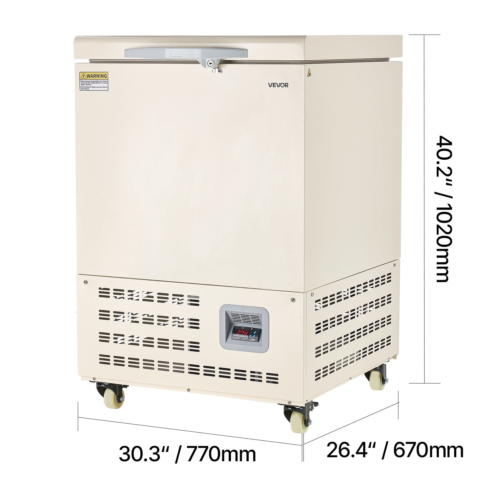 VEVOR Ultra Low Temperature Freezer,58 L, −40℉ to −123℉ Adjustable Temp Range, with Rollers and Digital Display,304 Stainless Steel Liner,Low Temperature Lab Freezer for Laboratory Samples Storage