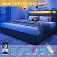 thumbnail image 6 of Lifezone King Size Bed Frame with 2-Tier Bookcase Headboard Platform Bed with Charging Station & LED, 4 Storage Drawers, Metal Support, No Box Spring Needed, Noise Free, Grey, 6 of 7