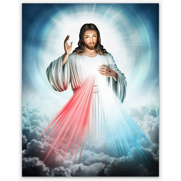 shiyou-Jesus Wall Art In The Clouds Shining Light Painting - Jesus Christ Wall Decor Religious Art & Jesus Pictures for Wall/Jesus Decor Home and Office Decor Great Gift for Mom and Dad Paintings (8x