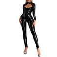 thumbnail image 3 of Miaeowve Women's Wet Look PVC Leather Long Sleeve Cut Out Catsuits Zipper Front Bodysuits Jumpsuits Black L, 3 of 7