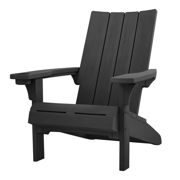 Keter Modern Weatherproof Adirondack Outdoor Chair with Cup Holder - Made in USA, Black