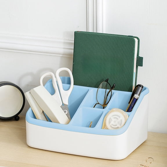 6-Slot Plastic Storage Box | Large Capacity Countertop Organizer for Bathroom Kitchen Bedroom | Toothbrush & Cosmetic Holder | Yellow Gray Pink Blue