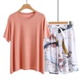 thumbnail image 3 of Conjunto de Pantalones Cortos de Mujer Color Sólido Cuello Redondo Manga Corta, Top Y Pantalones Cortos para el Uso Diario, Casual Y Fiesta, 3 of 3