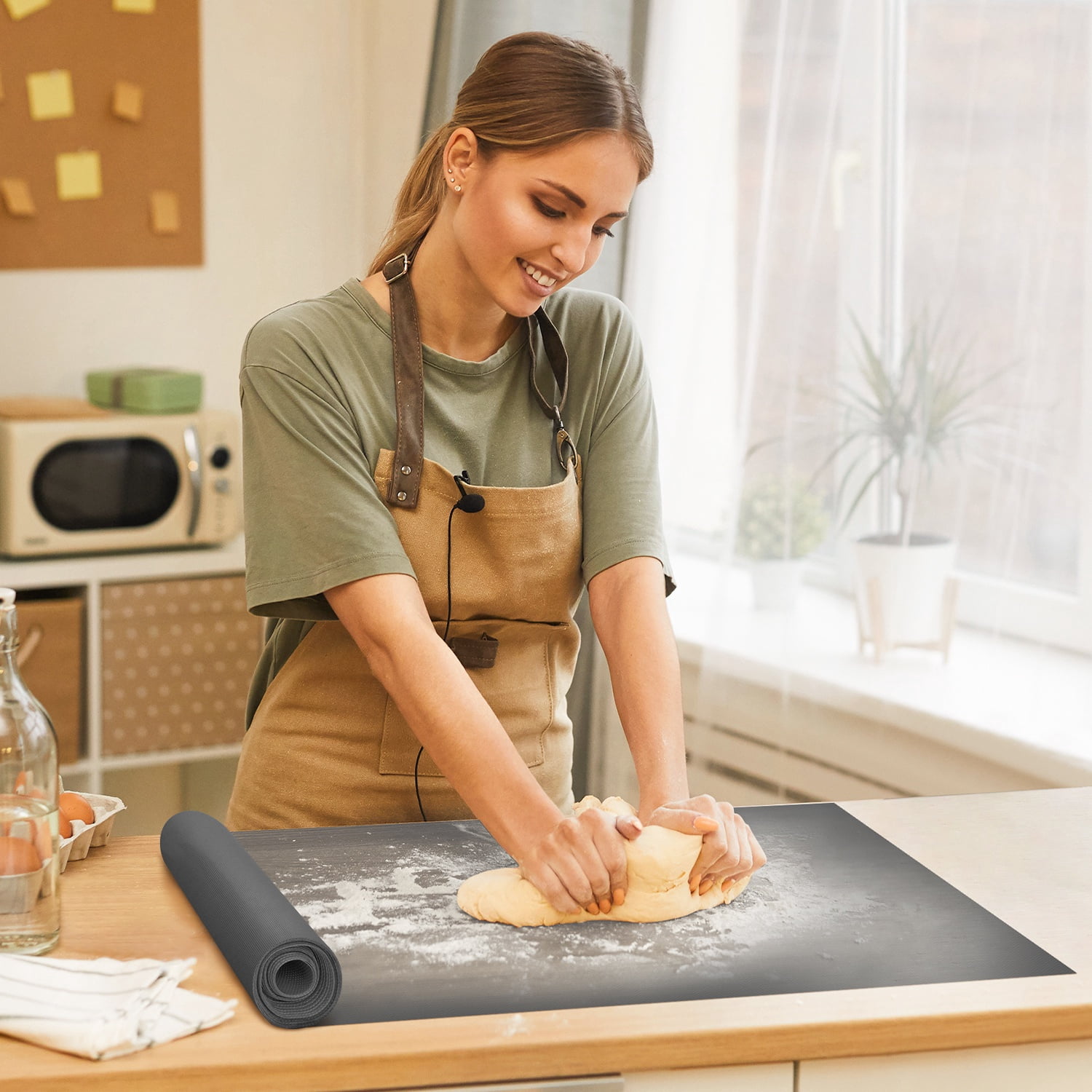 Silicone Baking Mat Roll - Non Stick, Heat Resistant Pastry Mat for Macarons, Bread, Cookies | Kitchen Countertop Protector | Dough Rolling Mat Gray