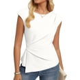 thumbnail image 3 of Womens Twist Front Cap Sleeve Tops Crew Neck Slim Fit Dressy Casual Blouses Business Office Work Fashion Shirts Elegant 2026 Summer, #01 White, M, 3 of 6