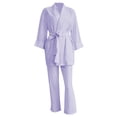 thumbnail image 2 of Coduop Women 2 Piece Outfits Long Sleeve Lapel Tops + Solid Color Drawstring Pants Sets, 2 of 8