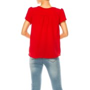 Heo Clothing Solid Tie Neck Short Sleeve Blouse, Women's
