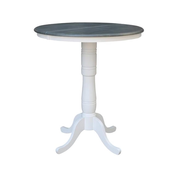 36 in. Round Top Pedestal Bar Height Table with 12 in. Leaf, White & Heather Gray