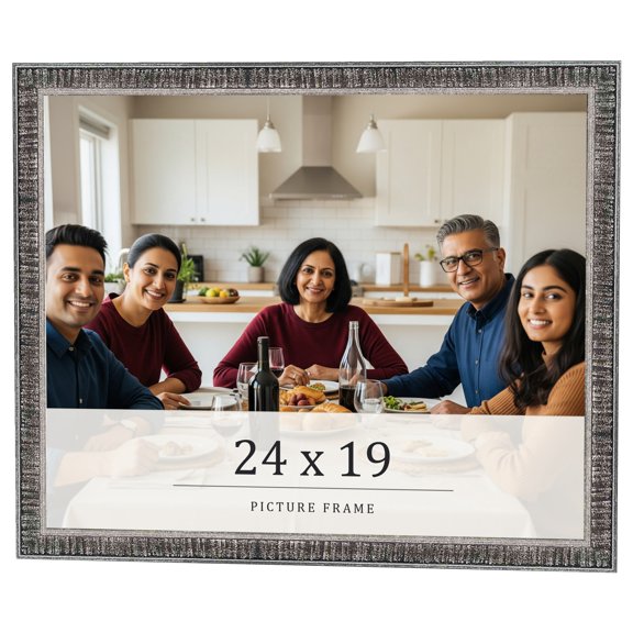 24x19 Frame Silver Grey Distressed Solid Wood Picture Frame | 0.75 Inch Moulding Width | Interior