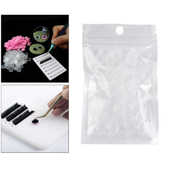 Cantidad: 100 extensiones de pestañas soportes de pegamento adhesivo tazas de pigmenti palet soporte de pestañas Injerto de pestañas suministros de Transparente