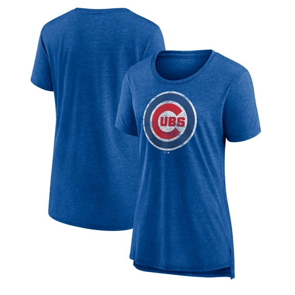 Women's Royal Chicago Cubs Weathered Official Logo Tri-Blend T-Shirt