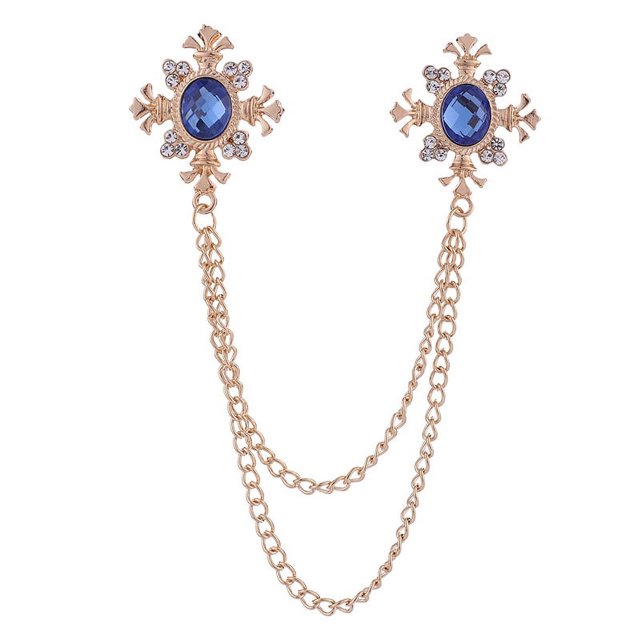 Broche con borlas y diamantes de imitación para hombre y mujer, cadena cruzada con corpiño, accesorio para camisa, alfiler de cuello personalizado