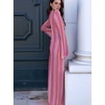thumbnail image 5 of Womens Crochet Bell Long Sleeve V Neck Loose Maxi Dress Boho Eyelet Long Sundresses with Slit Rose Red L, 5 of 9