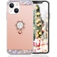 thumbnail image 2 of Compatible with iPhone 15 Makeup Mirror Case Bling Diamond Glitter Rhinestone with Ring Holder Stand Kickstand Loopy Grip Cute for Girls Women Case Rose Gold, 2 of 6