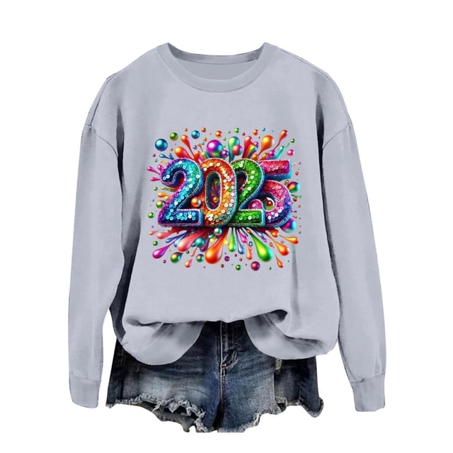 WEAIXIMIUNG Chandail en Molleton Bleu Marine pour Femmes Automne et Hiver Col Rond Manches Longues Chandail en Molleton Imprimé Chandail de Noël