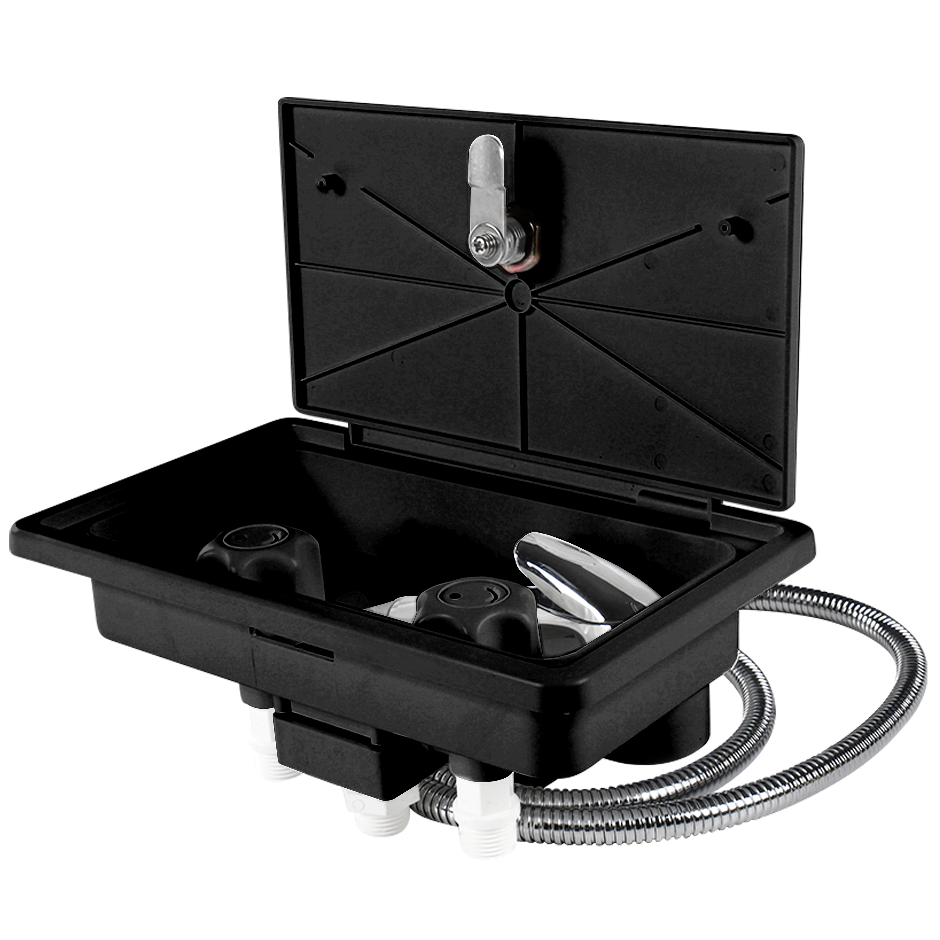 Leisure Coachworks Black RV Exterior Shower Box Kit Faucet Hose Camper