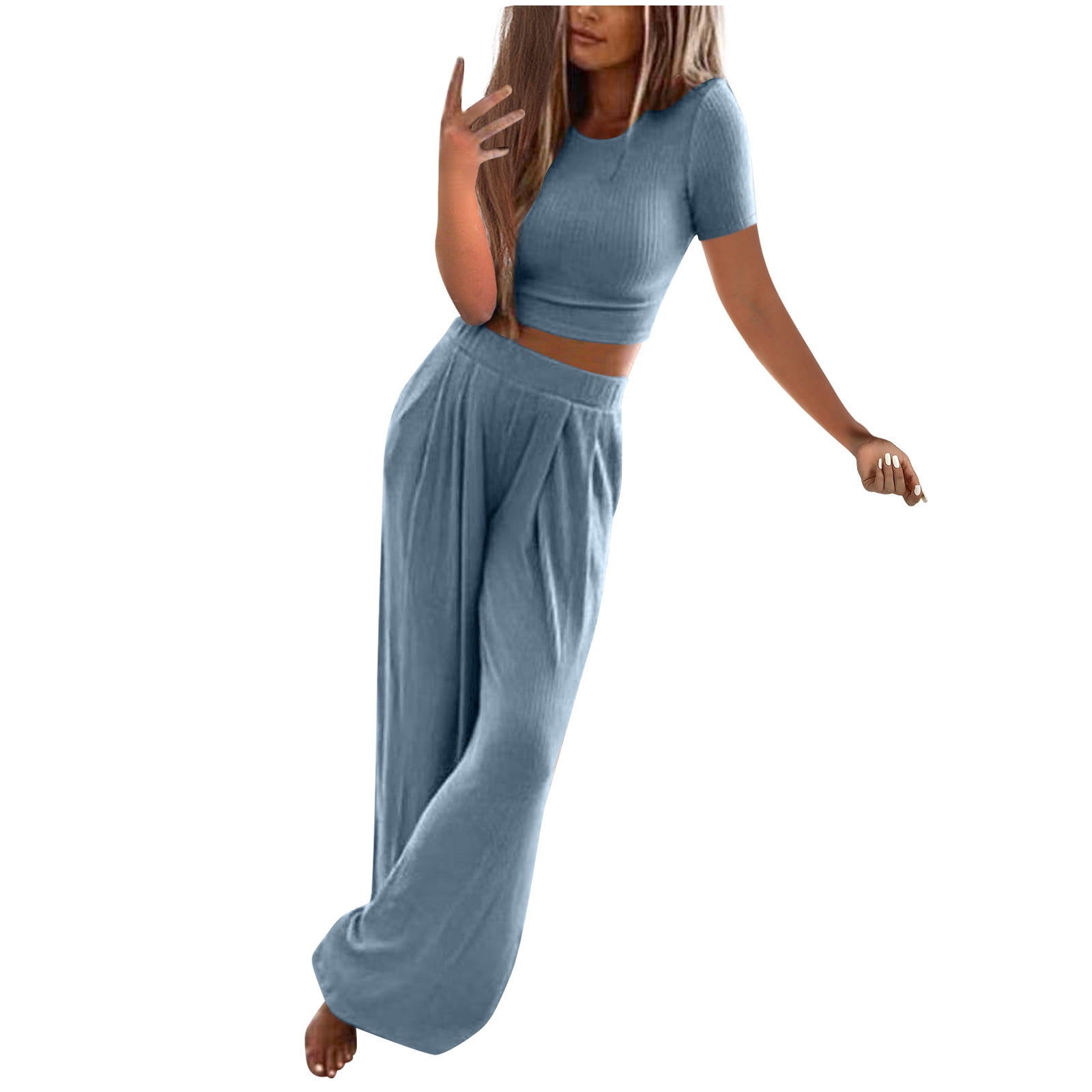 Xysaqa Two Piece Lounge Set for Womens Ribbed Crop Top Short