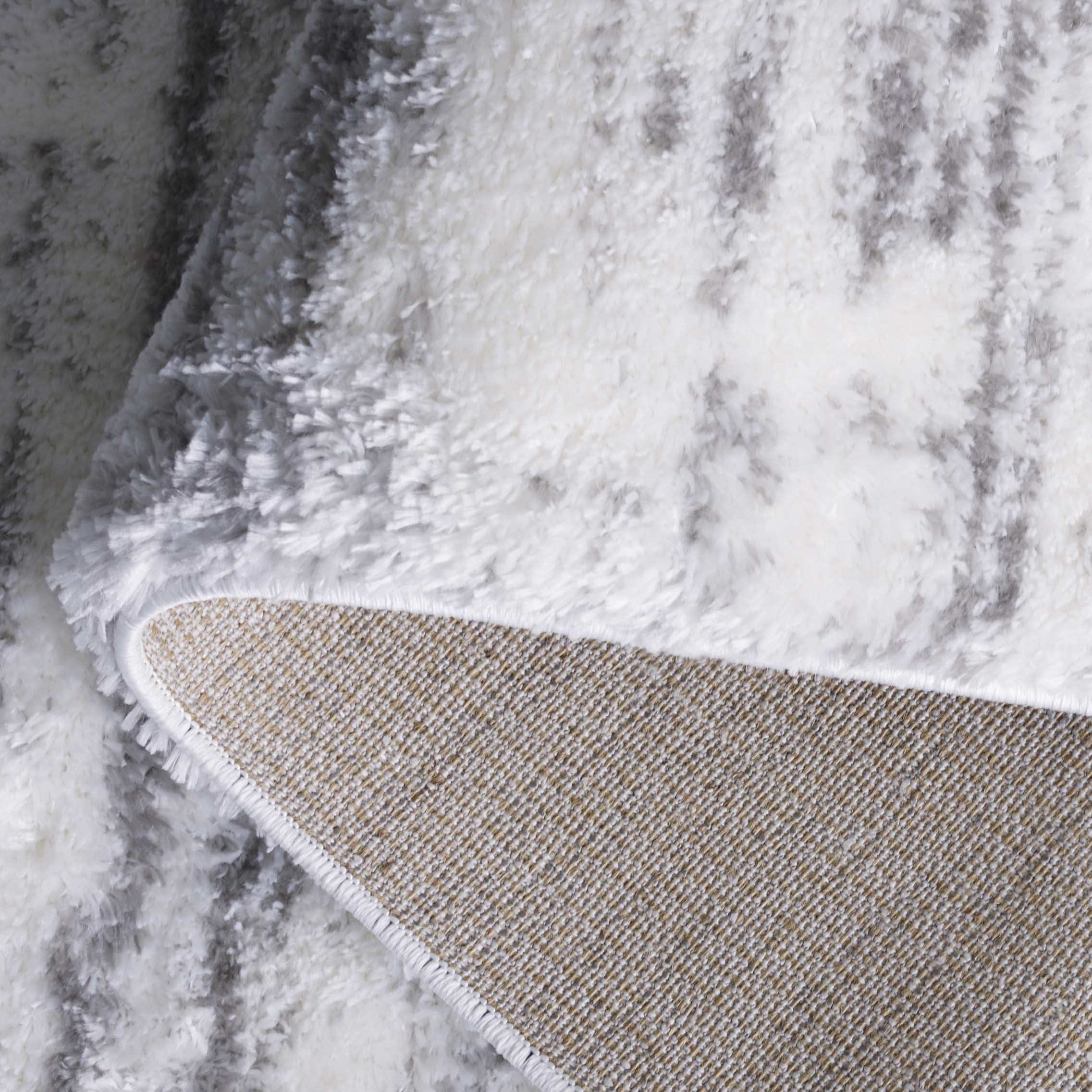 SAFAVIEH Jasmine Sashka Solid Polyester Shag Area Rug, Ivory/Grey, 8' x 10'