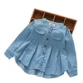thumbnail image 3 of Toddler Baby Girls Denim Summer Dress Long Sleeves Playwear One-Piece Shirt Skirt Casual Dresses Fall Outfits Light Blue for Girls 1-6 Years,Baby Girl Pleated Cute Dress with Pockets, 3 of 7
