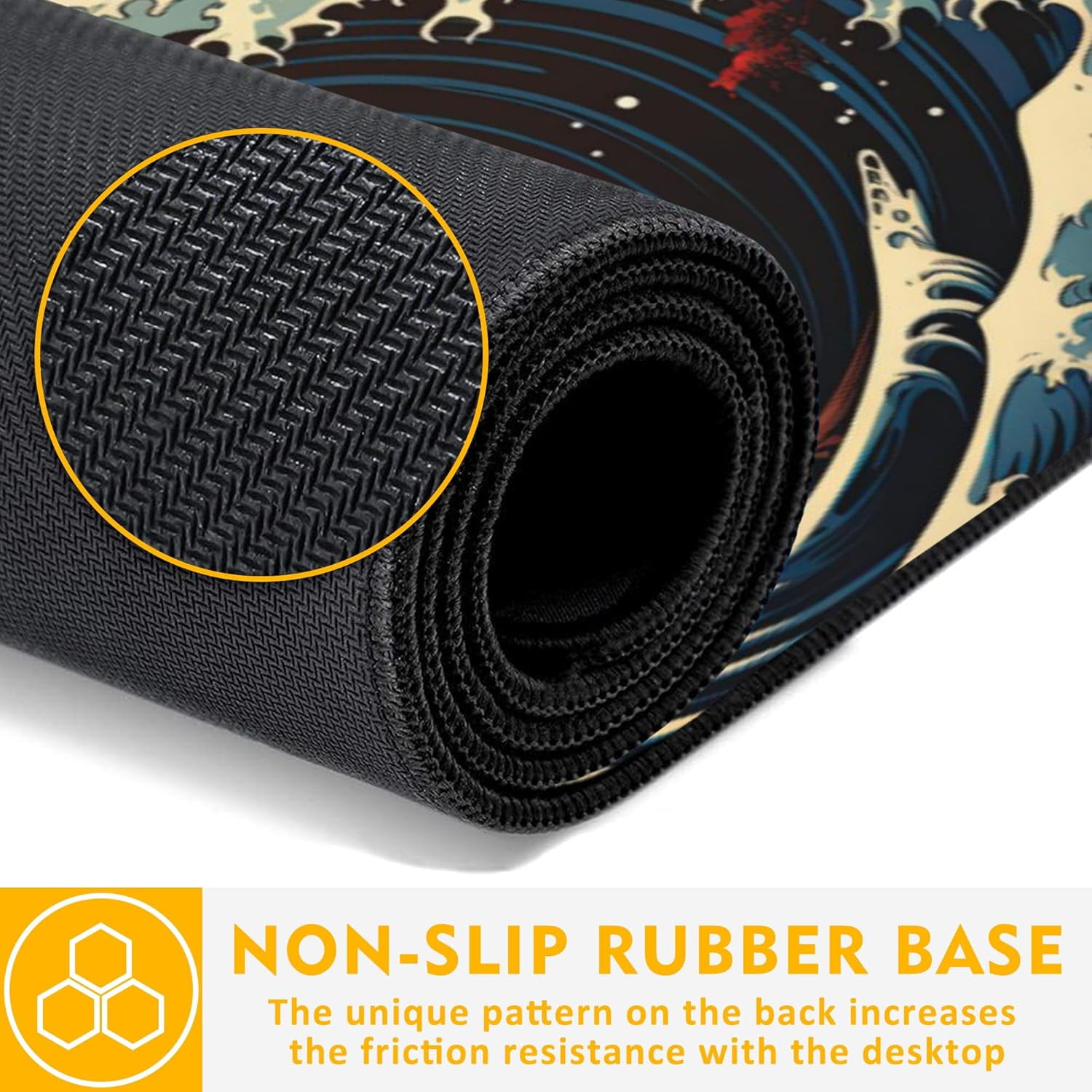 Japanese Sea Wave Gaming Mouse Pad,Sakura Sun Desk Pad,31.5"X15.7" Extended Gaming Mouse Pad Mat with Stitched Edge Non-Slip Base Big Mouse Pad for Office Keyboard Laptop