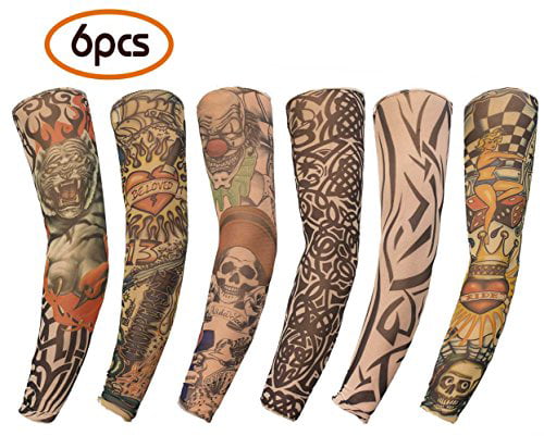 HemeraPhit 6pcs Elastic Tattoo Sleeves Body Art Arm Sleeves Cover Up Stockings