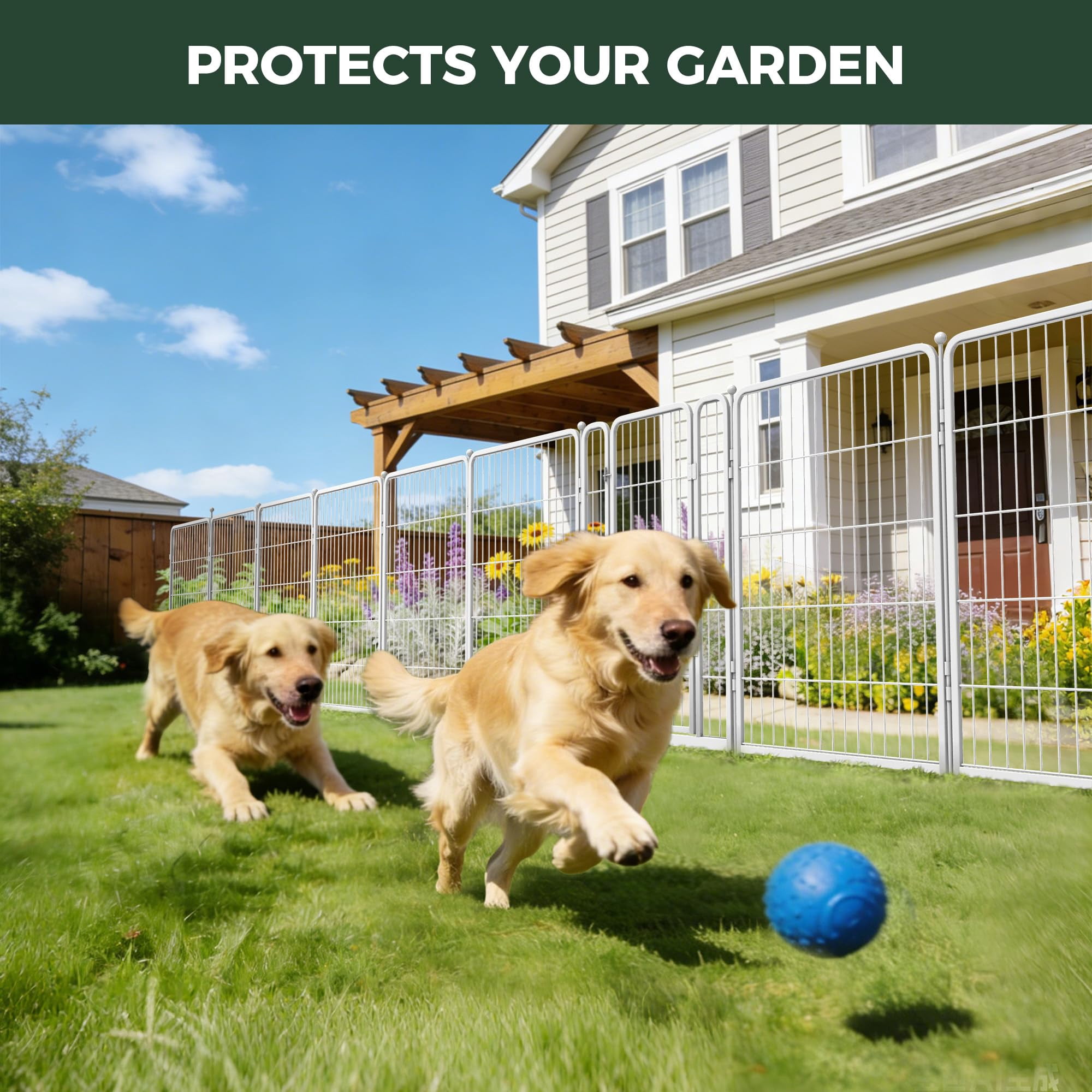 FXW Garden Fence Outdoor for the Yard – 40in(H) x 36.4ft(L) Heavy Duty Metal Animal Barrier for Dog, No Dig Decorative Dog Fence, 16 Panels, White